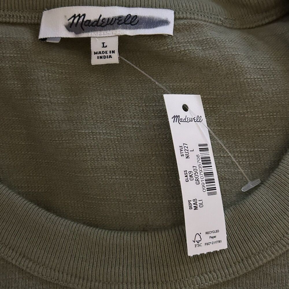 Madewell T-Shirt Mens L Olive Green Heavyweight Slub Knit Tee Cotton Crew NWT - Picture 11 of 12